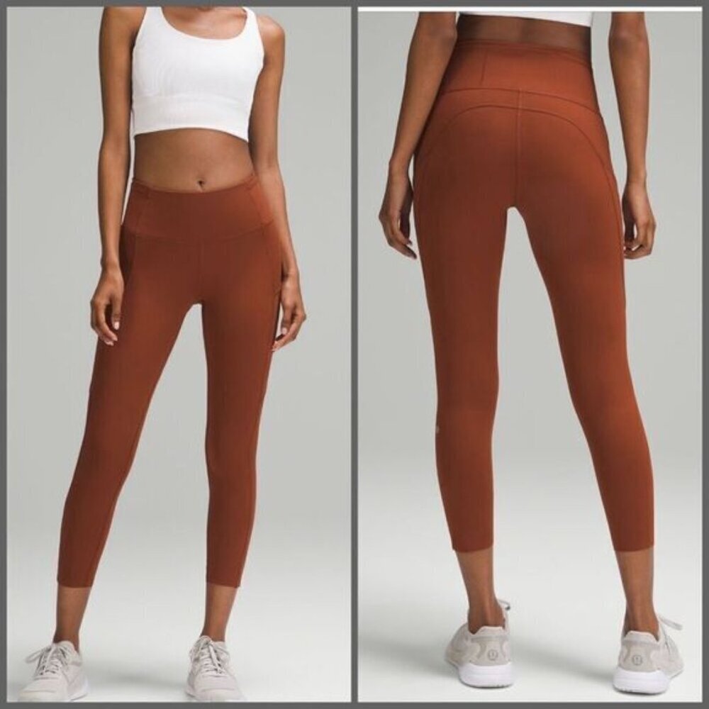Lululemon Fast and Free High-Rise Tight 25” Pockets Dark Terracotta Womens Sz 4